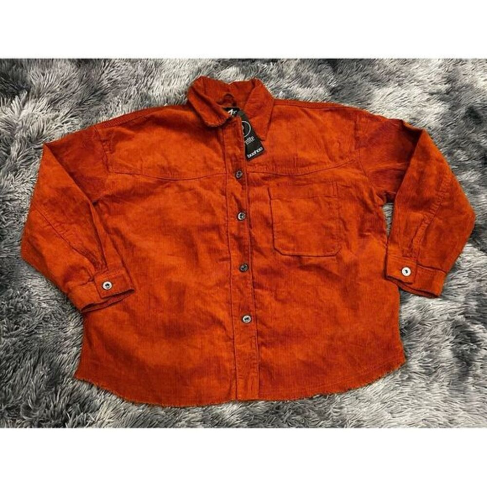 Boohoo Shacket Women Size  4 Petite Raw Edges NWT‎  Rust With Pocket